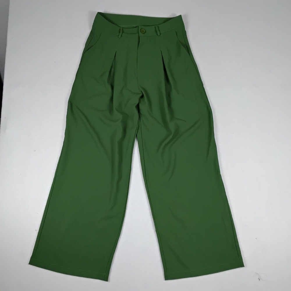Cider Women Olive Green High-Waist Pleated Wide Leg Dress Trousers Pants Size M